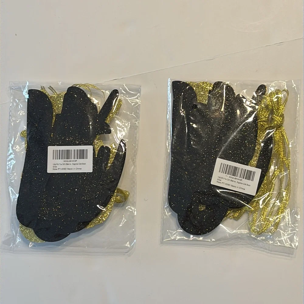 Black and Gold Glitter Banner Decoration Set of 2